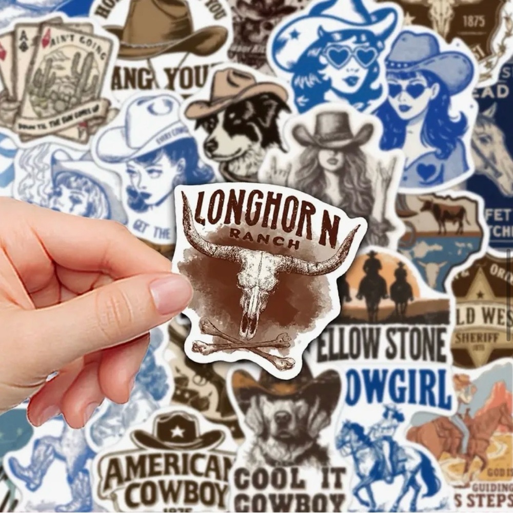 50 Western Cowgirls Stickers Blue Brown - Picture 4 of 14